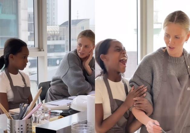 샤를리즈 테론, 입양딸과 韓 깜짝 방문…김밥·떡볶이 만들고 댄스 '홍대 목격담'