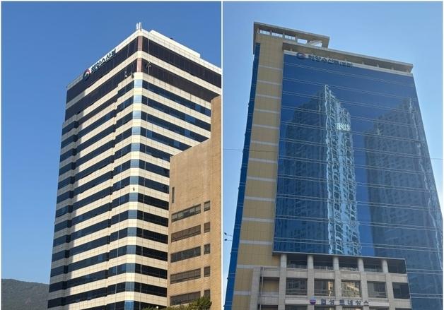 부산 임시청사에 붙은 ‘해양수산부 간판’…인근 시장에 ‘해수부 환영’ 플래카드