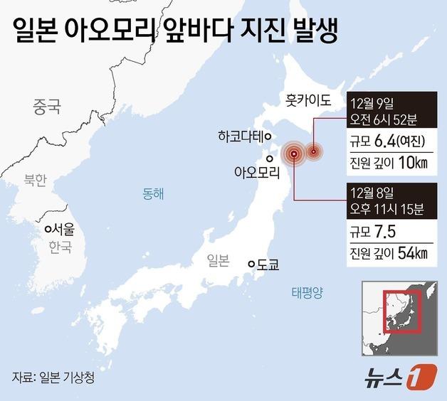 [그래픽] 일본 아오모리 앞바다 지진 발생