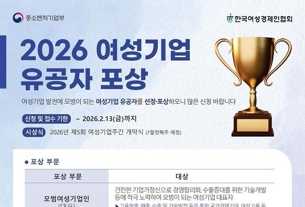 "2026년 여성기업 유공자 찾습니다" 여경협, 포상 신청 접수