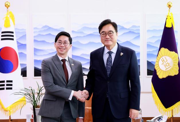  우 의장, 주한싱가포르대사 만나 "전략적 협력 강화하자"