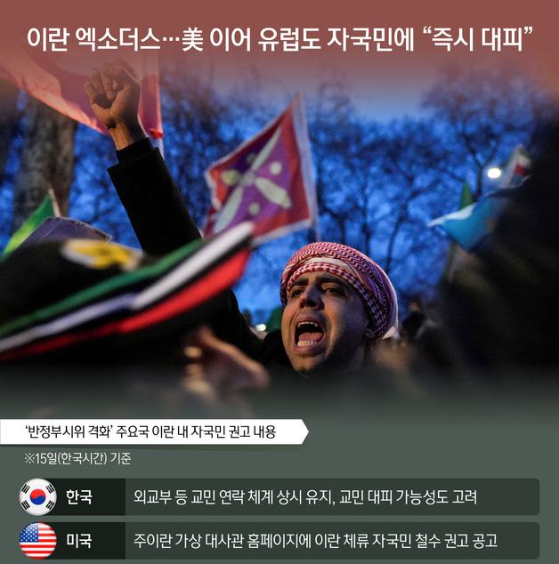 [오늘의 그래픽] 이란 엑소더스…美 이어 유럽도 자국민에 "즉시 대피"