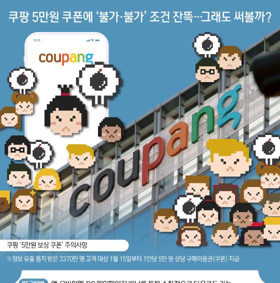 [오늘의 그래픽] 쿠팡 5만원 쿠폰에 '불가·불가' 조건 잔뜩…그래도 써볼까?