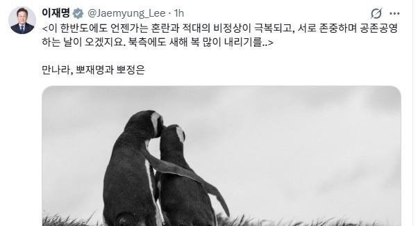 李 "北에도 새해 복 많이 내리길…만나라, 뽀재명과 뽀정은"