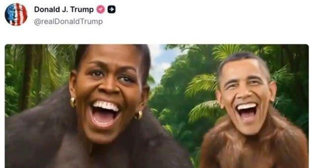 트럼프, 오바마 부부 원숭이 합성사진 삭제…"직원 실수"