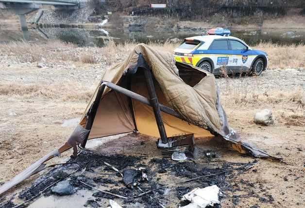 영월 주천교 강변 인근에 설치된 텐트서 화재