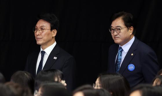 임시정부수립 기념식 참석하는 김민석·우원식