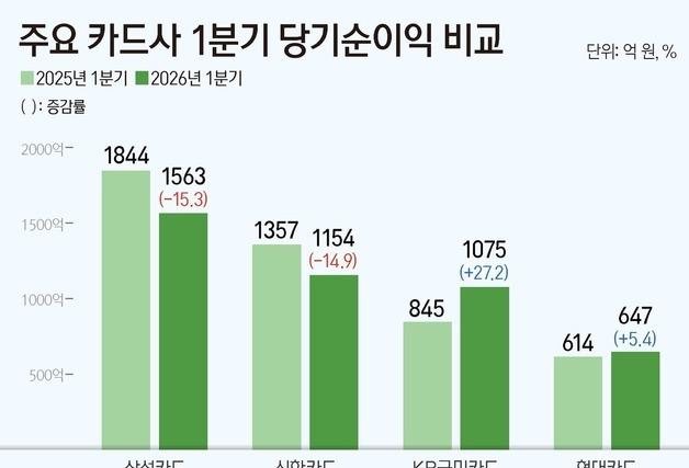 올해 1분기에도 선두 지킨 삼성카드…신한 부진, 국민 '맹추격'
