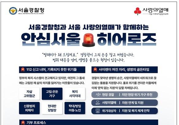 경찰·사랑의열매 '안심 서울 히어로즈' MOU…1인당 최대 300만원 지원