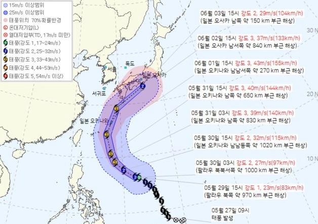 태풍 '장미' 일본 오사카 앞바다로…한반도 직접 영향 피할 듯