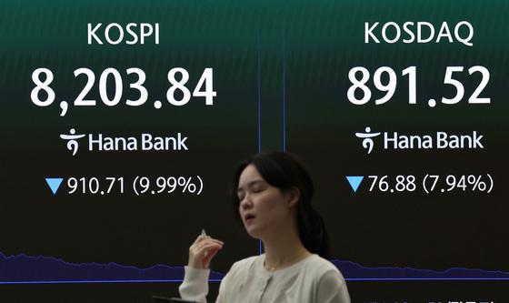 코스피, 하루만에 910포인트 급락…'검은 화요일'
