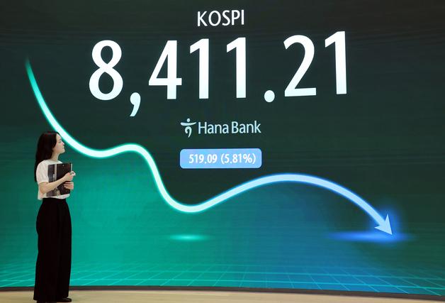 외인·기관 '8.4조 투매'…코스피 5% 내린 8410선 마감[시황종합]