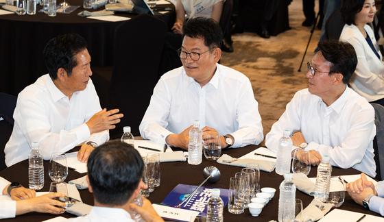 [뉴스1 PICK]정청래·송영길·김민석 與 당권주자 3인방 한자리에
