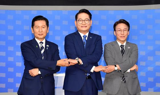 마지막 방송토론 앞두고 손 맞잡은 정청래·송영길·김민석