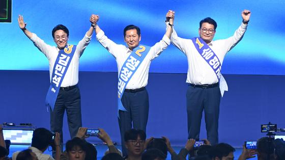 광주전남 합동연설회 손잡은 김민석·정청래·송영길