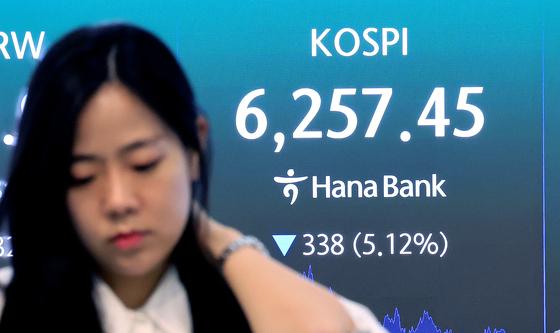 코스피, 5%대 하락하며 6200선 마감