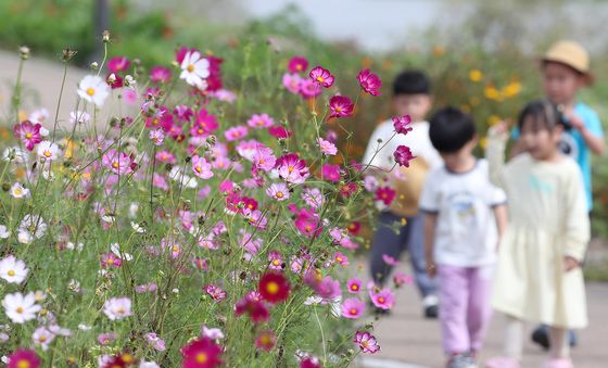 가을 산책 나온 어린이들
