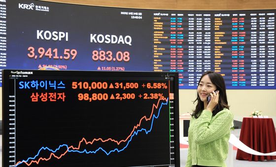 코스피지수 사상 처음 3940선 돌파, 삼성전자와 SK하이닉스 합산 시총 1000조 돌파