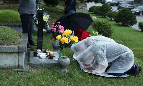 추석 맞아 차례 지내는 성묘객들