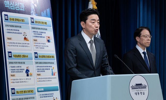 공직 역량 강화 향후 계획 관련 브리핑 하는 강훈식 비서실장