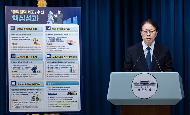 취재진 질문에 답변하는 조성주 인사수석