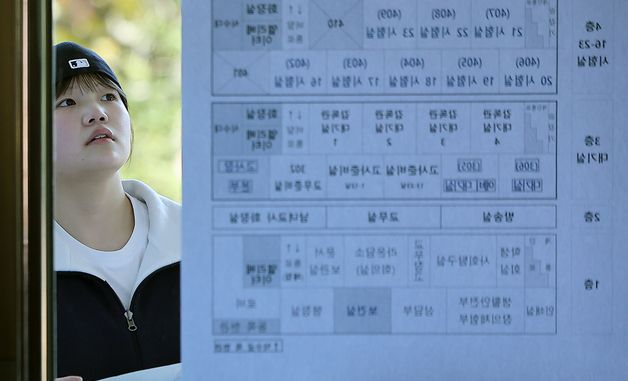 수능 시험장 확인하는 수험생들