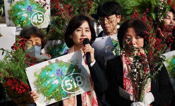 5·18 성폭력 피해자 기자회견 발언하는 박은정 의원