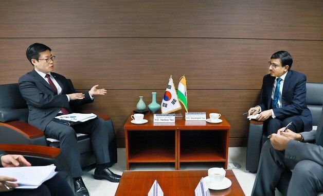 주한인도대사 면담하는 여한구 통상교섭본부장