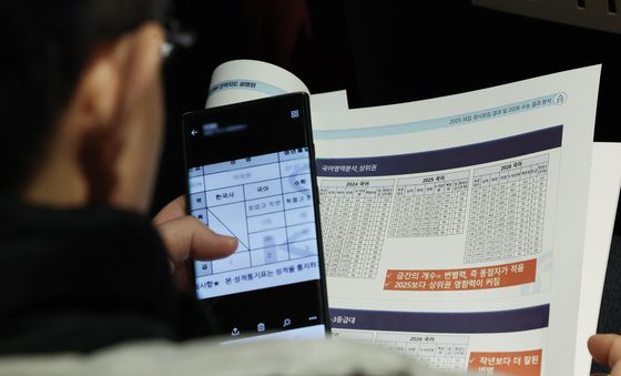 수능 성적표와 분석 자료 살펴보는 학부모