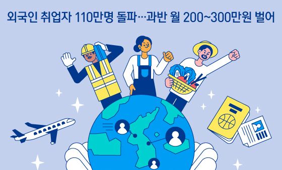 [오늘의 그래픽] 외국인 취업자 110만명 돌파…과반 월 200~300만원 벌어