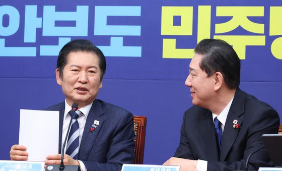 최고위 대화하는 정청래·김병기