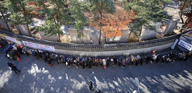 추위에도 줄 길게 늘어선 무료급식소