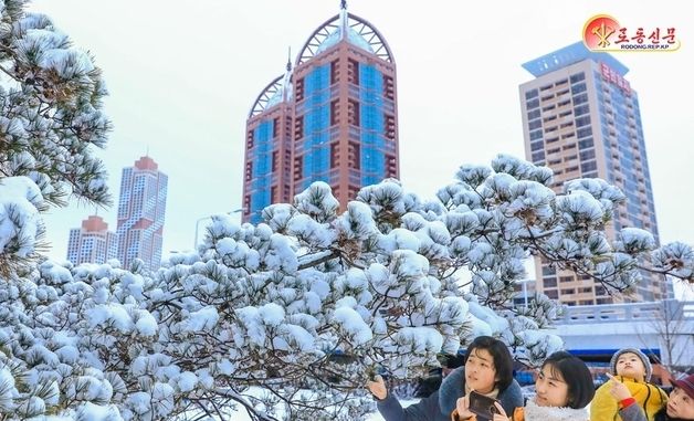 北 평양에도 첫눈…도심 속에서 눈 구경하는 주민들