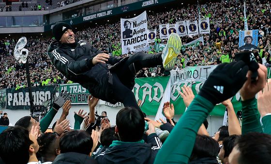 헹가래 받는 타노스 코치