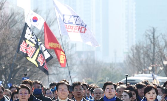 '尹 파면 촉구' 도보행진 합류한 이재명 대표