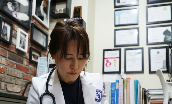 고양이 진료하는 장경미 세계로동물의료센터 원장