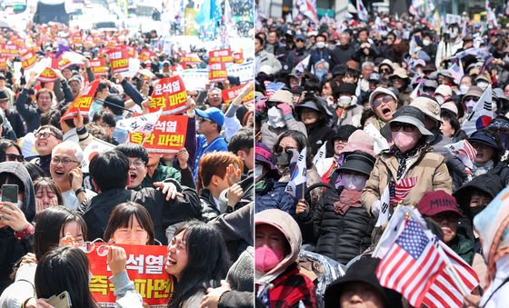 [탄핵인용]'尹 탄핵' 소식에 상반된 모습