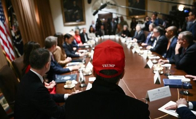 [포토]'한때는 일원이었는데', 내각회의 지켜보는 머스크