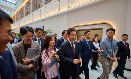 이재명 대통령 '출입기자들과 함께'