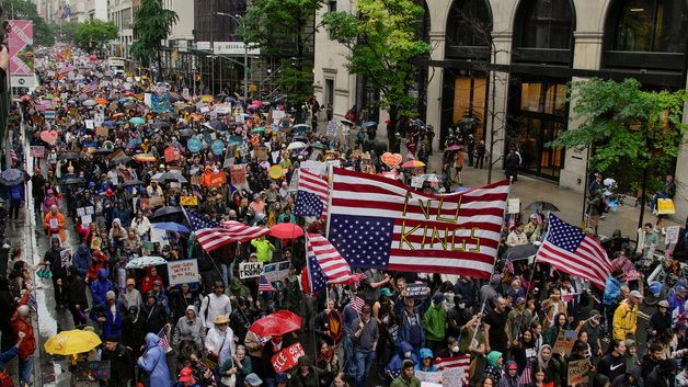 [포토]'노 킹스'(No Kings) 트럼프 반대 시위 열린 美 뉴욕