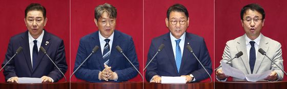 본회의서 인사말 하는 신임 상임위원장들