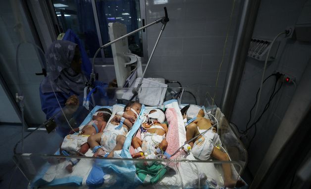 [포토] 인큐베이터 하나에 신생아 4명이…열악한 가자지구 병원