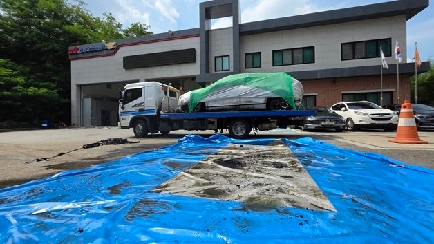 견인차에 실린 화재 전기차