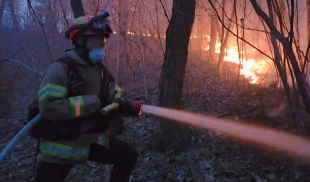 의성 비봉리 야산 화재 확산…진화 총력