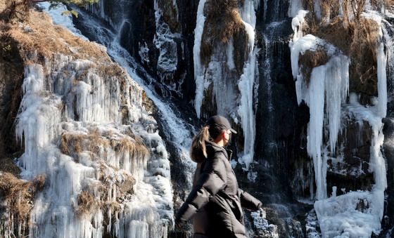 강추위에 '폭포도 꽁꽁'
