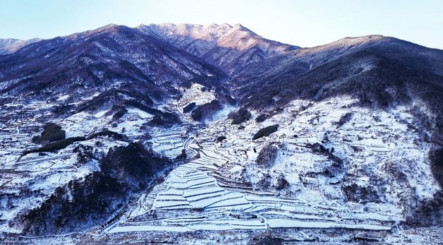 흰눈 쌓인 다랑이 논