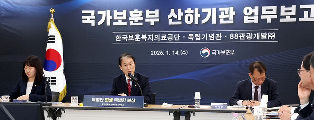 국가보훈부 산하기관 업무보고, 발언하는 권오을 장관