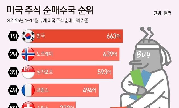 [그래픽] 미국 주식 순매수국 순위