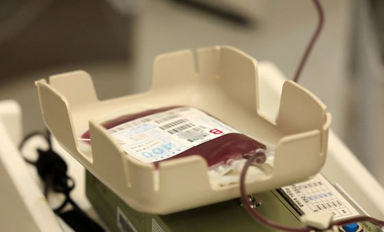 혈액 수급하는 헌혈자들