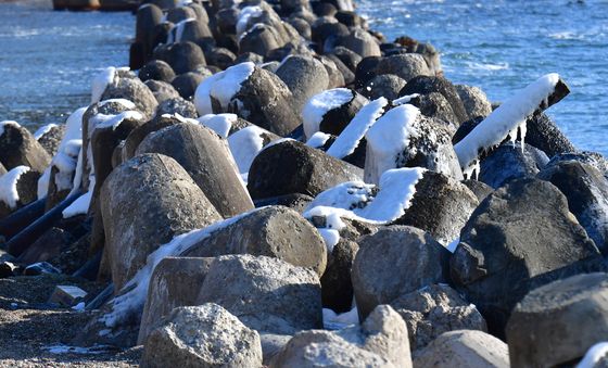 얼음에 덮인 테트라포드